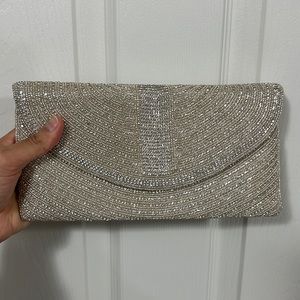 Rhinestone embroidered evening clutch envelope bag